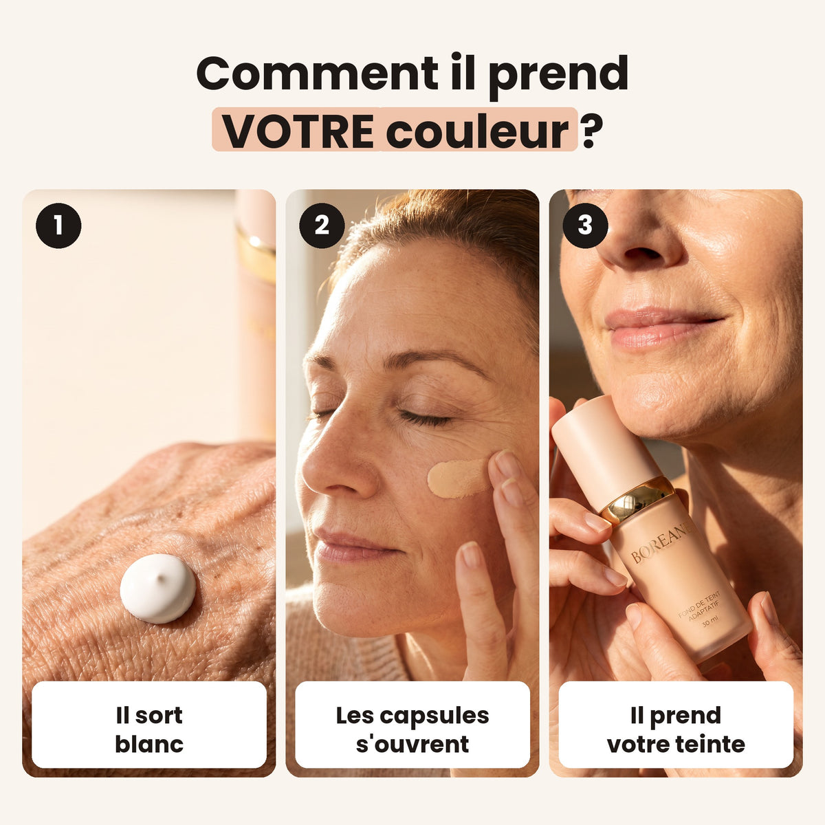 Fond de teint auto-adaptatif 30 ml – Ne marque pas les rides, zéro effet plâtre