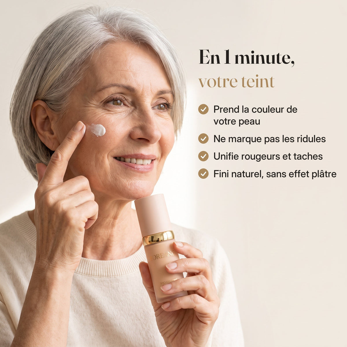 Fond de teint auto-adaptatif 30 ml – Ne marque pas les rides, zéro effet plâtre